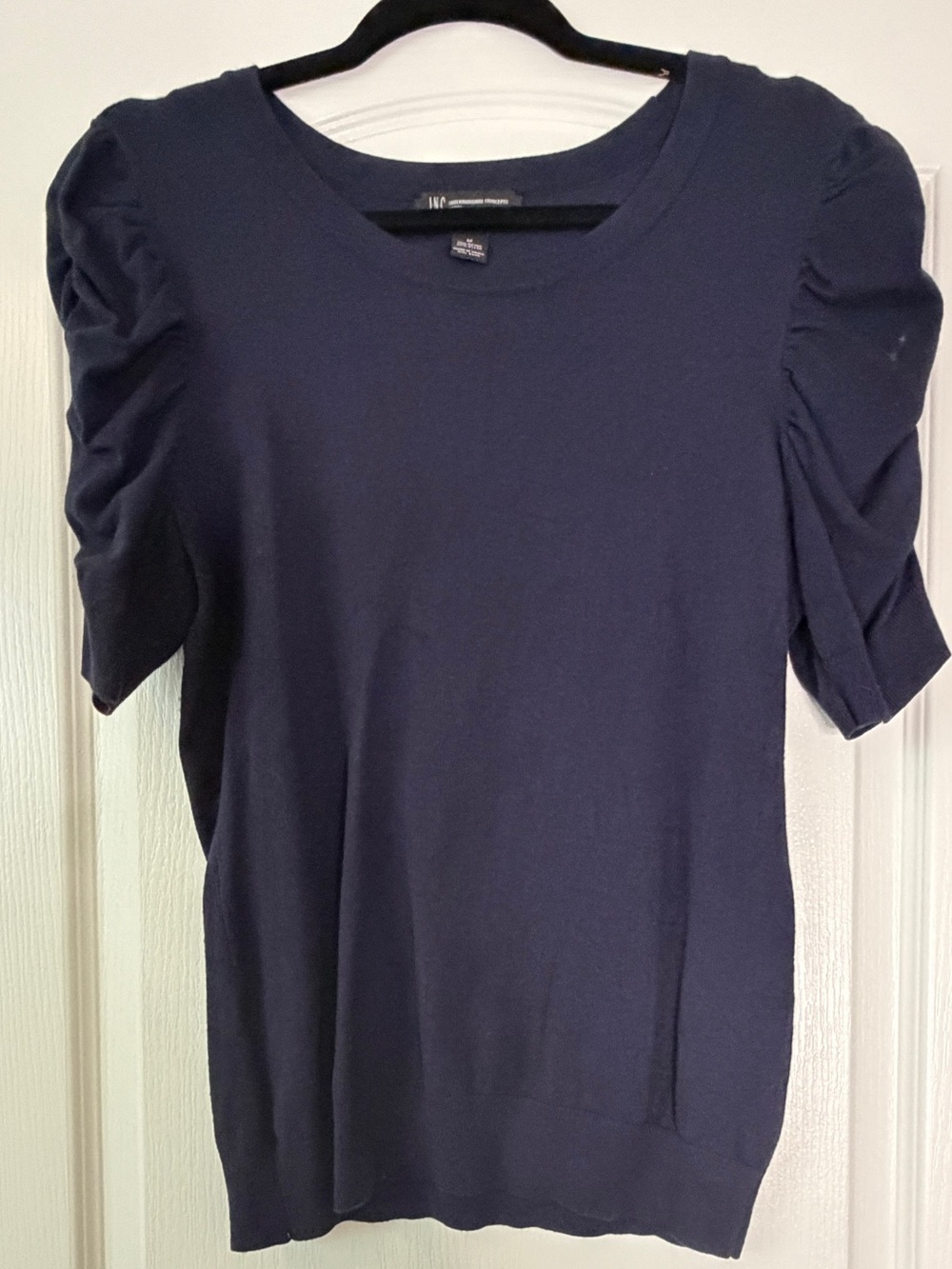 INC International Concepts Navy Short-Sleeve Knit Top Size Medium